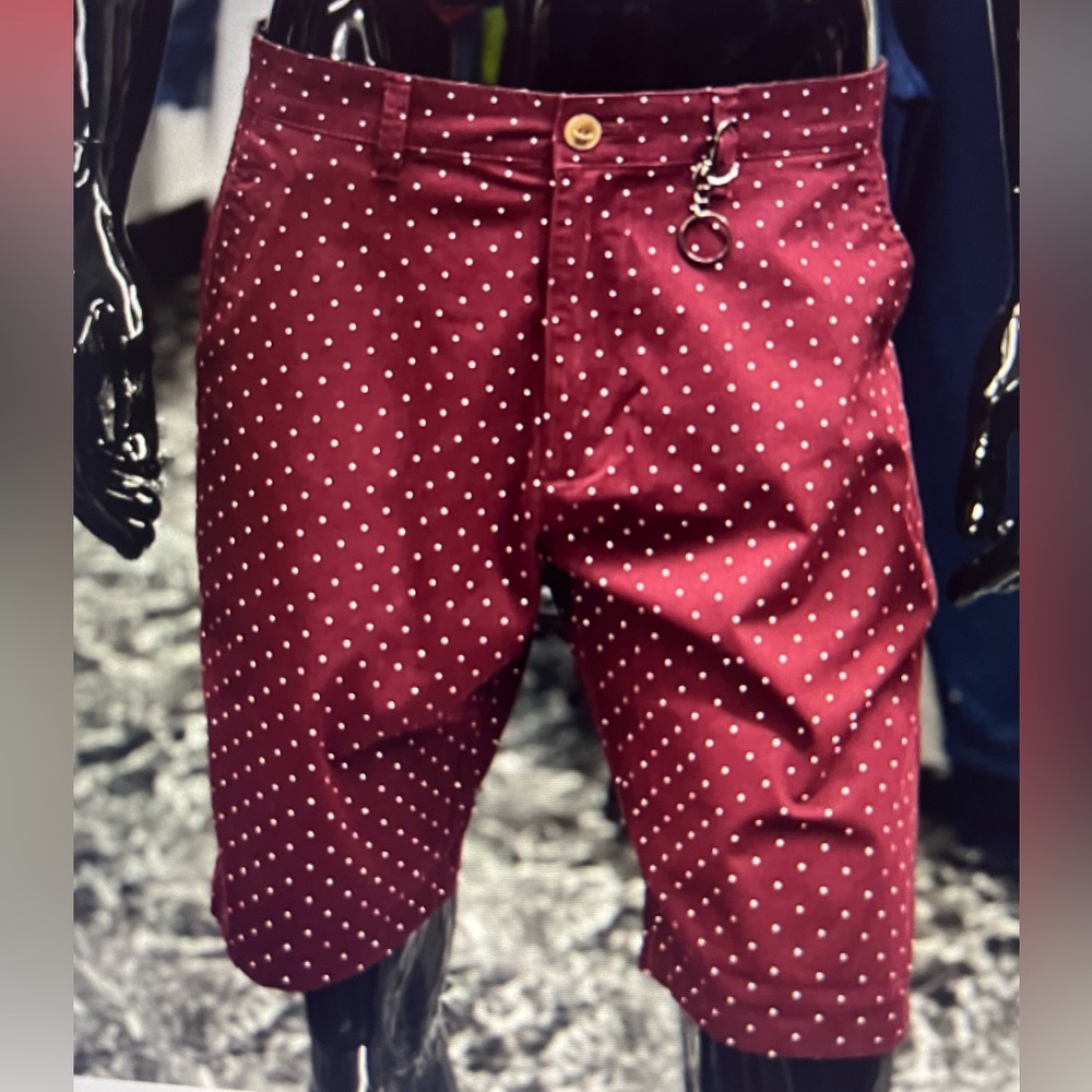 Denim & Flower Burgundy White Micro-Dot Bermuda Shorts sz 29 NWOT
